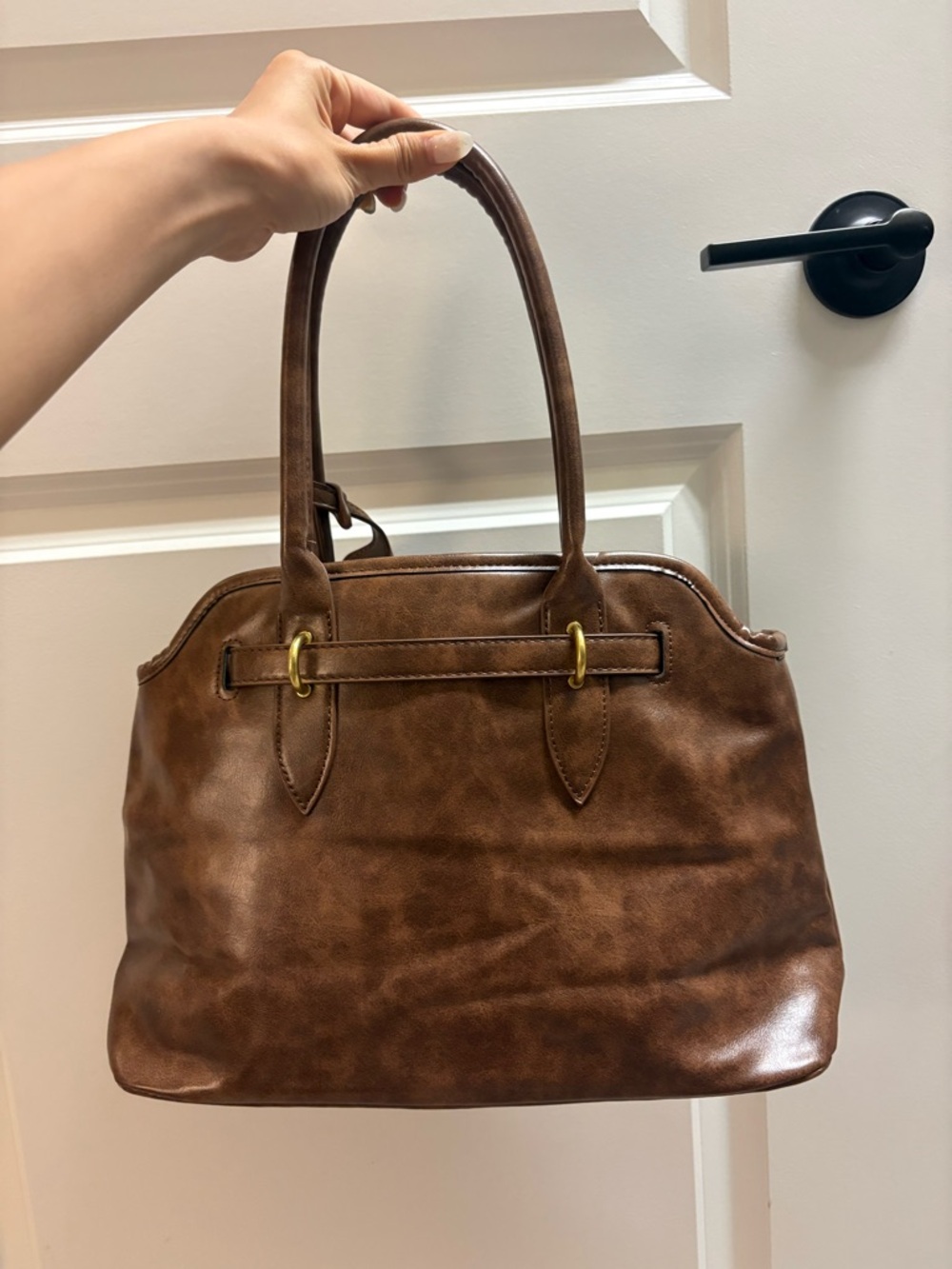 Brown Leather-Style Satchel Handbag - Picture 3 of 3